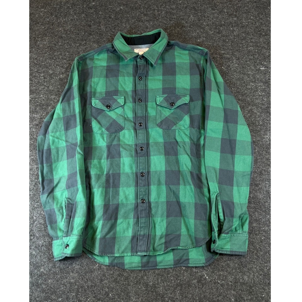 J Crew Wallace & Barnes Work Shirt Mens Large Green Button Up Buffalo Check
